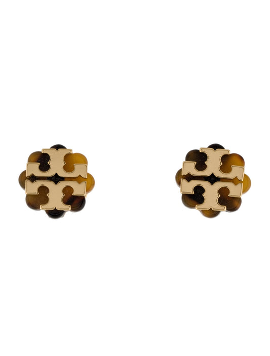 Tory Burch Logo Flower Resin Stud Earrings, Gold Plated Metal - Gold