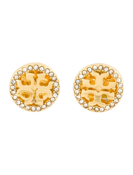 TORY BURCH Crystal Miller Pave Logo Stud Earrings With Tags