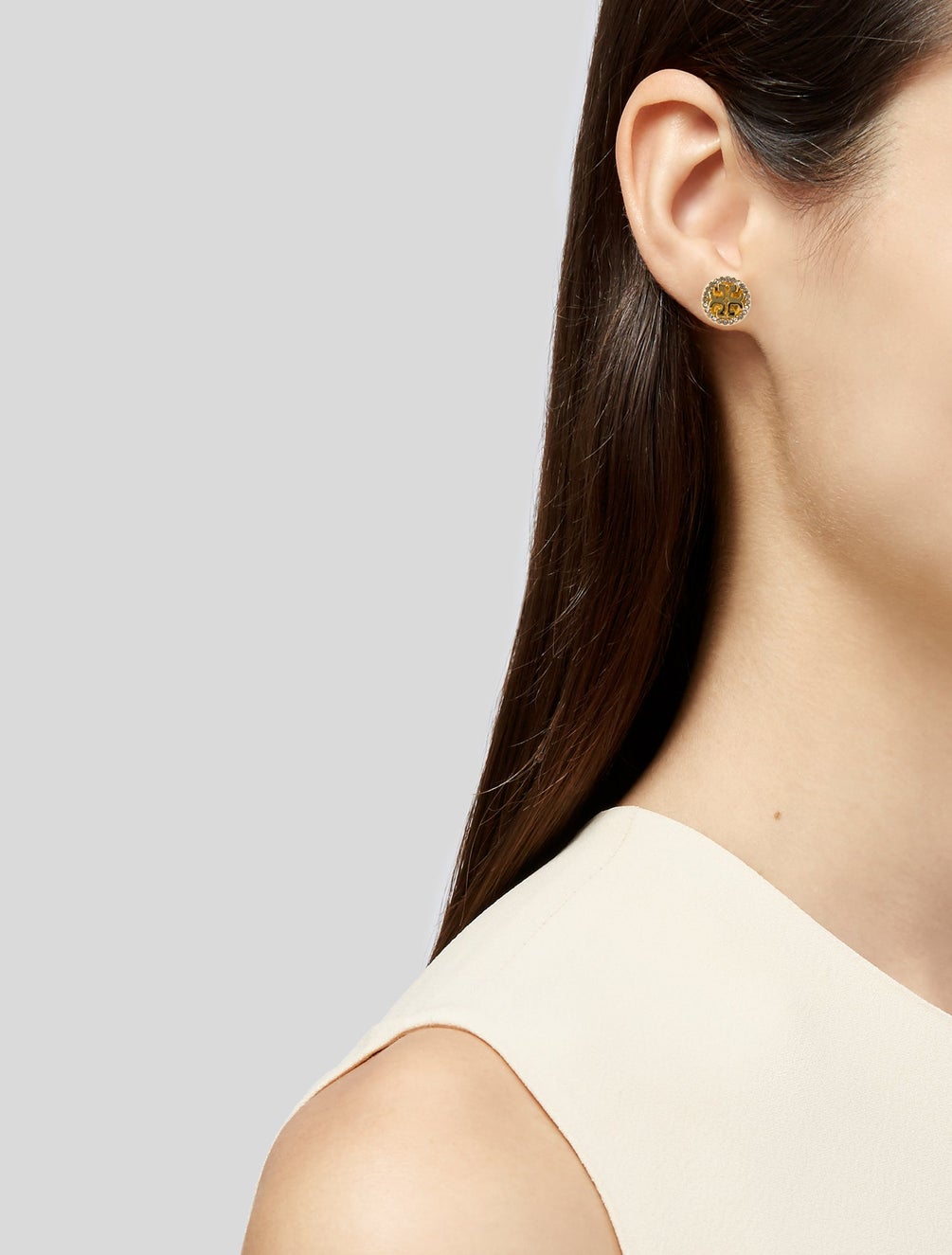 Tory Burch Logo Flower Resin Stud Earrings, Gold Plated Metal - Gold